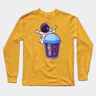 Cute Astronaut With Space Drink Cartoon Long Sleeve T-Shirt